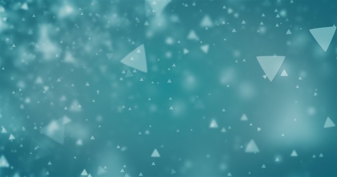 High quality looping animation of abstract cyan blue background with triangle bokeh defocused lights (seamless loop, 4K)