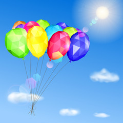 Obraz premium Sky, sun and low polygonal balloons