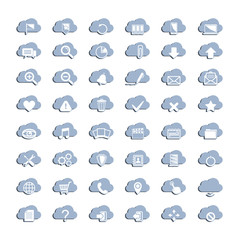 Fototapeta premium Big vector set of forty-six white cloud icons,sign,symbol cloud icons for web and app, for cloud computing and so on.Cloud computing technology.Cloud icons computing web and app