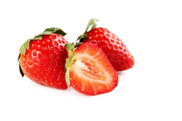 Ripe red strawberry isolated on a white