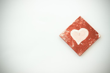 Red & White couple of handmade jewellery earrings, hearts on woo