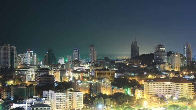 Time lapse of Pattaya city Thailand from Bird Eyes View at night ,4K 4096x2304.
