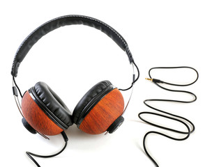 Black and brown headphones isolated on white