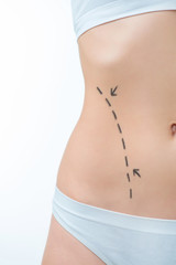 Slim woman standing isolated on white background 