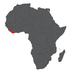 Map of Africa on gray with red Liberia vector