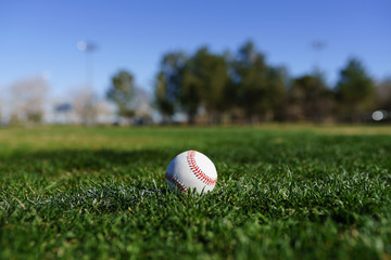 Baseball in a baseball field in California mountains