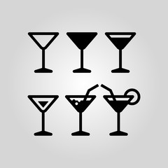 Cocktail glass icon set suitable for info graphics, websites and print media. Black flat line icons