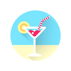 Cocktail glass vector icon. Flat icon with long shadow. 