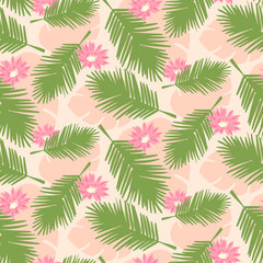 Fototapeta na wymiar Seamless tropical palm leaves illustration background pattern 
