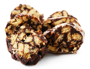 Chocolate salami, isolated  white