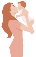 Vector illustration of a mother holding a baby at the hands a si