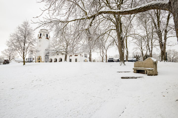 Witner park in Boise Idaho with white depot