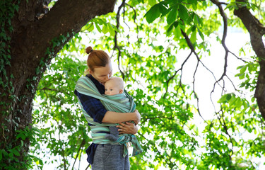 Baby and mother on nature