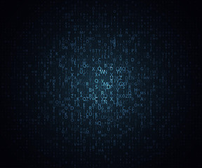 Glowing mosaic of letters alphabet on dark background