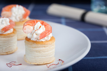 Vol au vent with prawn,coriander and cheese cream