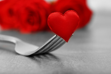 Concept image for Valentines Day dining, on gray background