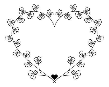 Beautiful frame in shape of heart with clover contour