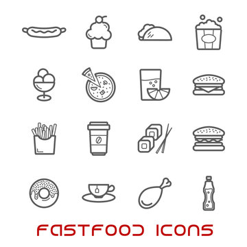 Restaurant and fast food thin line icons