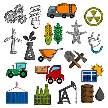 Industry and energy icons set