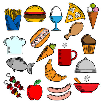 Food, snacks and dessert icons