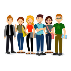 Obraz premium Set of diverse college or university students. Vector group of students. Cartoon illustration of students.