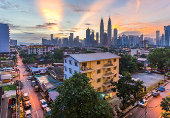 Kuala Lumpur sunrise with ray of lights.
