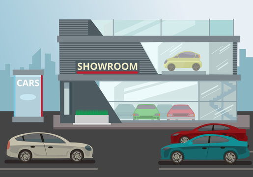 Car Showroom. Vector flat illustration