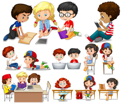 Children reading and learning
