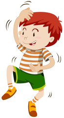 Little boy playing monkey