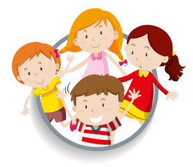 Boys and girls in round badge