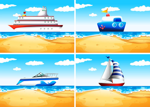 Four types of ships on the sea