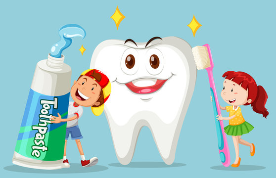 Boy and girl with clean tooth