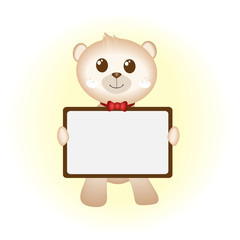 Fototapeta premium Teddy bear with empty billboard