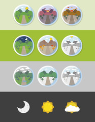 Flat vector mountains stories icons set
