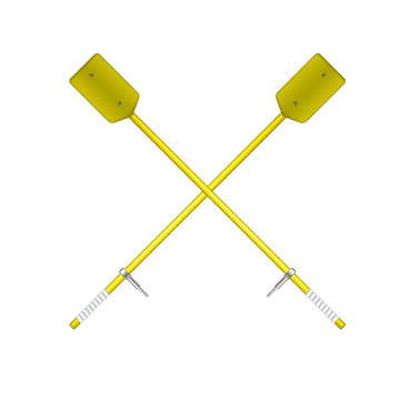 Two crossed old oars in yellow design 