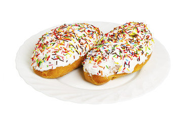 Easter cake with glace icing and on white background, isolated