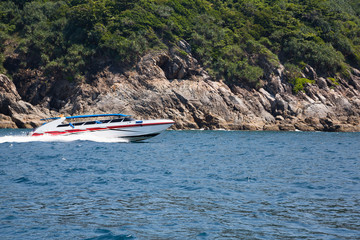 Cruise speed boat with tourists in the island in the Andaman Sea