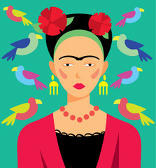 Mexican woman in makeup, vector illustration. Cartoon Characters. 