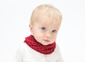 little child baby portrait in red scarf