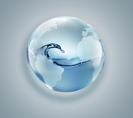 world globe with clean water inside