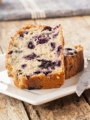 Home baked lemon cake with blueberries