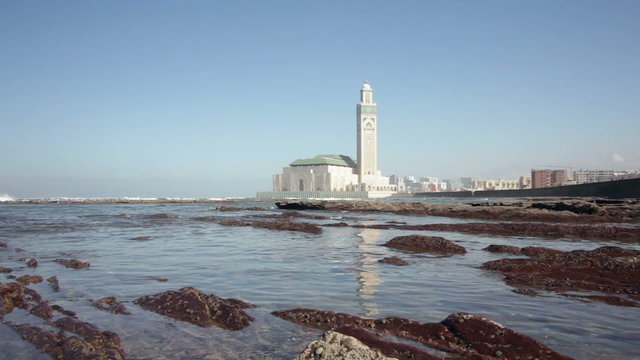 View on seafront of Grande Mosquée Hassan II in Casablanca, Morocco
