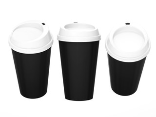 Black blank coffee cup with white cap, clipping path included