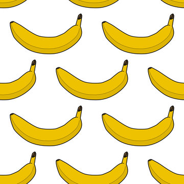 Colorful seamless pattern of  bananas. Vector illustration of summer fruits. Eco food illustration.