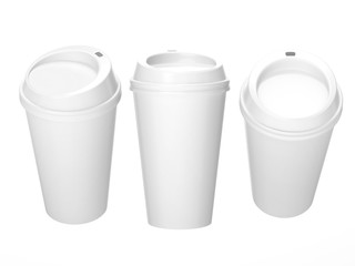 Fototapeta na wymiar White blank coffee cup with cap, clipping path included
