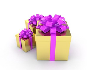 three gift boxes with bows isolated on white