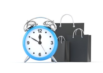 alarm clock and shopping bag (time to buy concept)