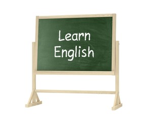 Learn English concept. Blackboard, chalkboard isolated on white