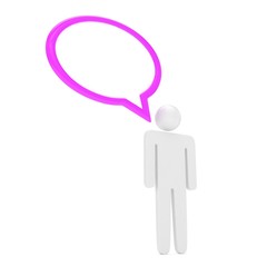 3d man with talk bubbles isolated over a white background