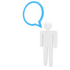 3d man with talk bubbles isolated over a white background